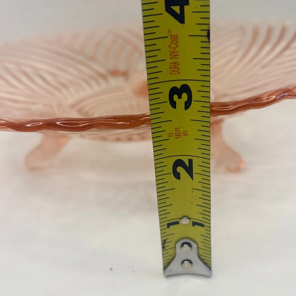 Vintage Pink Depression Glass Swirl Footed Bowl 10.5 Inch Scalloped Centerpiece